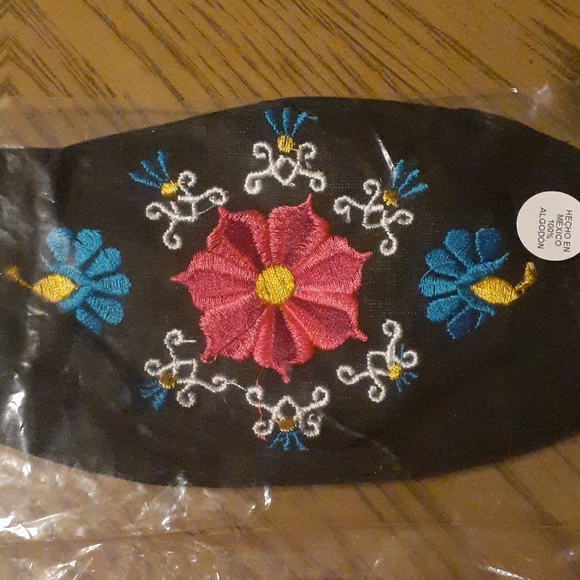 Floral Mexican Embroidered Face Mask - Picture 2 of 4